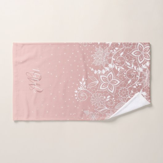 エレガントで白いレースの花柄および紙吹雪のデザイン バスタオルセット (ハンドタオル)