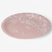 エレガントで白いレースの花柄および紙吹雪のデザイン ペーパープレート (アングル)