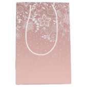 エレガントで白いレースの花柄および紙吹雪のデザイン ミディアムペーパーバッグ (正面)