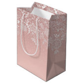 エレガントで白いレースの花柄および紙吹雪のデザイン ミディアムペーパーバッグ (裏面アングル)