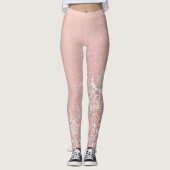 エレガントで白いレースの花柄および紙吹雪のデザイン レギンス (正面)