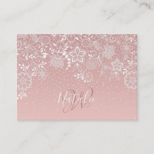 エレガントで白いレースの花柄および紙吹雪のデザイン 名刺 (正面)