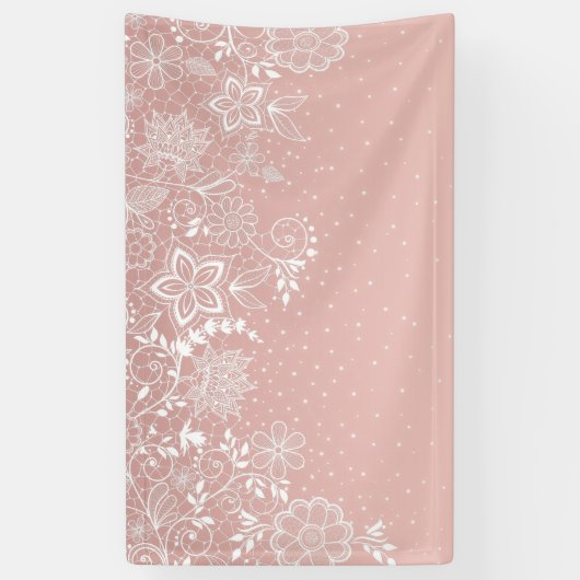 エレガントで白いレースの花柄および紙吹雪のデザイン 横断幕 (縦)