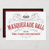 エレガントで白い仮面舞踏会のパーティの招待状 招待状 (正面/裏面)