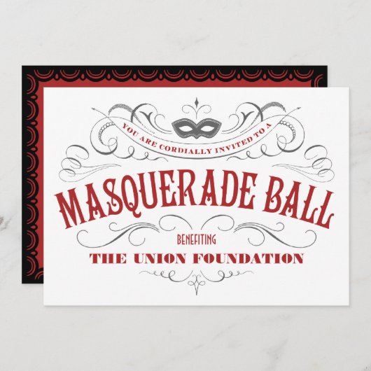 エレガントで白い仮面舞踏会のパーティの招待状 招待状 (正面/裏面)