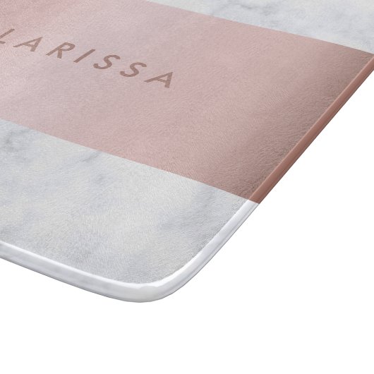 エレガントで白い大理石のばら色の金ゴールドのフェイクなストリップ カッティングボード (角)