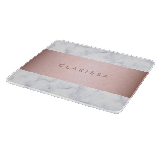 エレガントで白い大理石のばら色の金ゴールドのフェイクなストリップ カッティングボード (角)