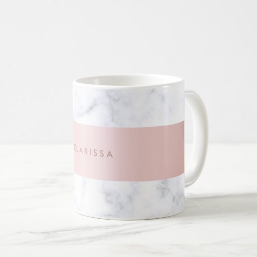 エレガントで白い大理石のばら色の金ゴールドのフェイクなストリップ コーヒーマグカップ (正面右)