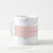 エレガントで白い大理石のばら色の金ゴールドのフェイクなストリップ コーヒーマグカップ (正面左)