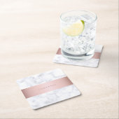 エレガントで白い大理石のばら色の金ゴールドのフェイクなストリップ スクエアペーパーコースター (インサイチュ)