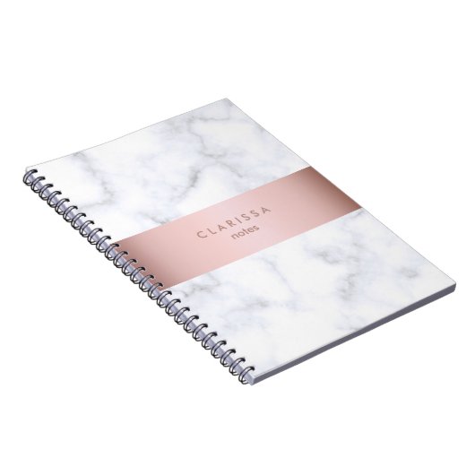 エレガントで白い大理石のばら色の金ゴールドのフェイクなストリップ ノートブック (右側)