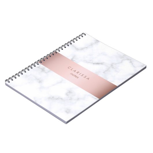 エレガントで白い大理石のばら色の金ゴールドのフェイクなストリップ ノートブック (左側)