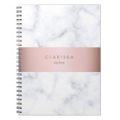 エレガントで白い大理石のばら色の金ゴールドのフェイクなストリップ ノートブック (正面)