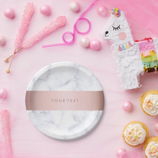 エレガントで白い大理石のばら色の金ゴールドのフェイクなストリップ ペーパープレート (パーティー)