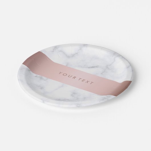 エレガントで白い大理石のばら色の金ゴールドのフェイクなストリップ ペーパープレート (アングル)