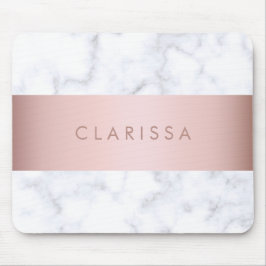 エレガントで白い大理石のばら色の金ゴールドのフェイクなストリップ マウスパッド