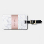 エレガントで白い大理石のばら色の金ゴールドのフェイクなストリップ ラゲッジタグ (正面横)