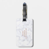 エレガントで白い大理石のばら色の金ゴールドのフェイクなストリップ ラゲッジタグ (裏面縦)