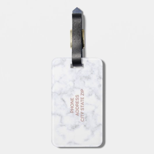 エレガントで白い大理石のばら色の金ゴールドのフェイクなストリップ ラゲッジタグ (裏面縦)