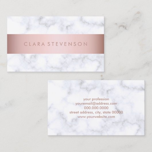 エレガントで白い大理石のばら色の金ゴールドのフェイクなストリップ 名刺 (正面/裏面)