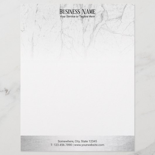 エレガントで白い大理石のモダンな銀製のボーダー レターヘッド (正面)