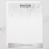エレガントで白い大理石のモダンな銀製のボーダー レターヘッド (正面/裏面)