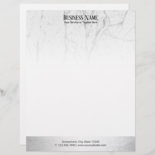 エレガントで白い大理石のモダンな銀製のボーダー レターヘッド (正面/裏面)