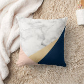 エレガントで白い大理石の金ゴールドのモモ青い色のブロック クッション (ブランケット)