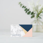 エレガントで白い大理石の金ゴールドのモモ青い色のブロック 名刺 (スタンド正面)