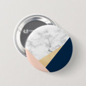 エレガントで白い大理石の金ゴールドのモモ青い色のブロック 缶バッジ (正面&裏面)