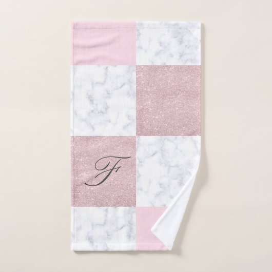 エレガントで白い大理石及びばら色の金ゴールドのグリッターは市松模様になりました バスタオルセット (ハンドタオル)