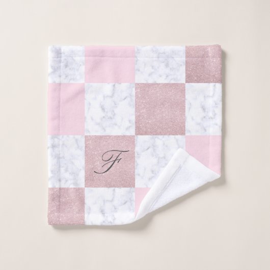 エレガントで白い大理石及びばら色の金ゴールドのグリッターは市松模様になりました バスタオルセット (ウォッシュタオル)
