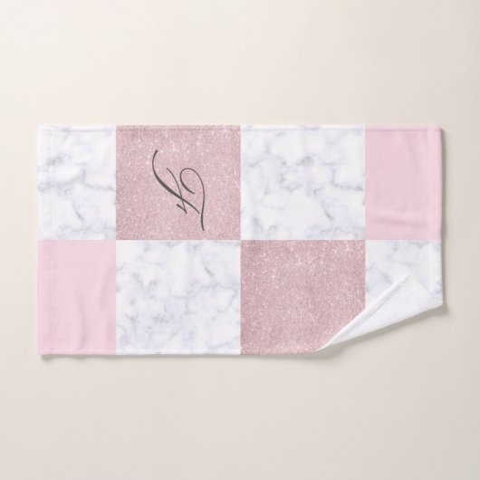 エレガントで白い大理石及びばら色の金ゴールドのグリッターは市松模様になりました バスタオルセット (ハンドタオル)