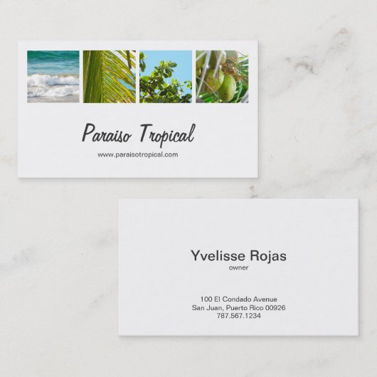 エレガントで白い熱帯写真のコラージュ 名刺 (正面/裏面)