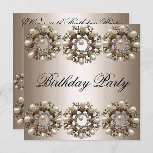 エレガントで白い真珠の誕生日の招待状 招待状 (正面/裏面)