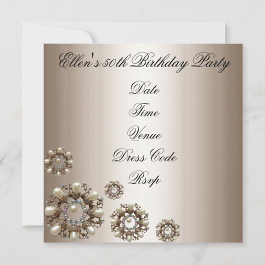 エレガントで白い真珠の誕生日の招待状 招待状 (裏面)