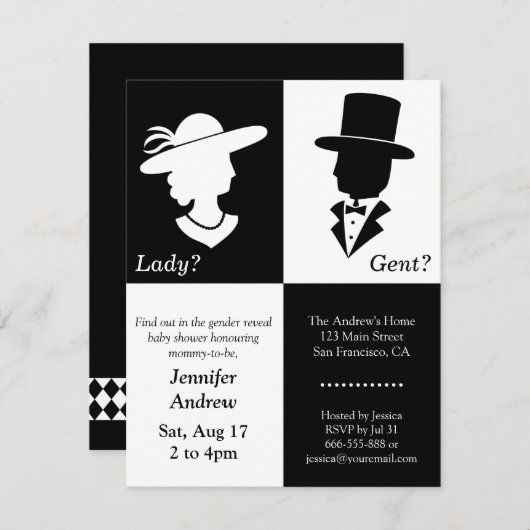 エレガントで白くおよび黒い性はパーティーを明らかにします 招待状 (正面/裏面)