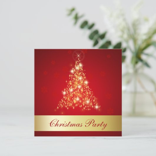 エレガントで白熱［赤熱］光を放つなメリークリスマスの木 招待状 (スタンド正面)