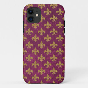 エレガントで粋でフェイクなビロードおよび金ゴールドのアヤメ iPhone 11 ケース