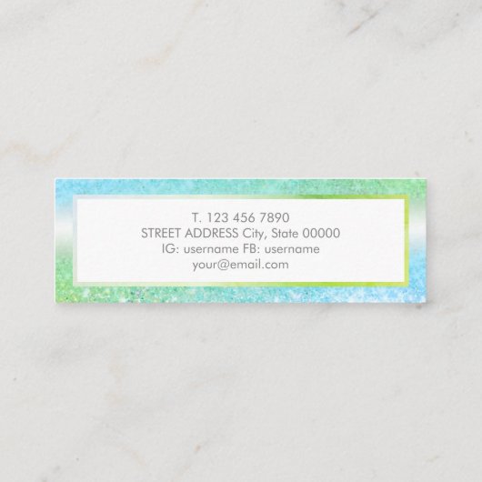 エレガントで粋で豪華な緑の小型名刺 スキニー名刺 (裏面)