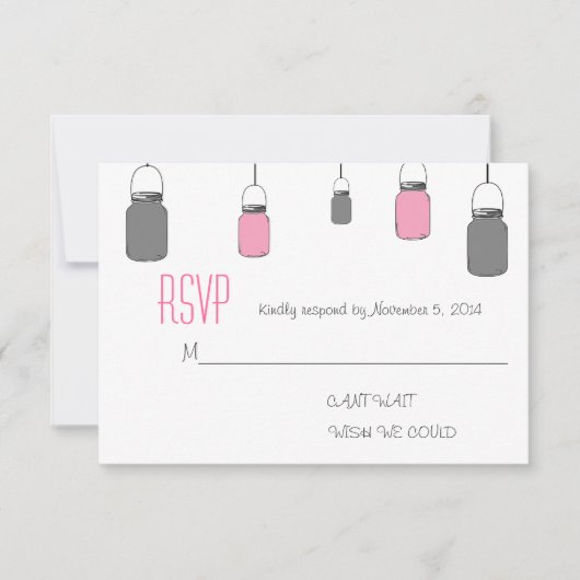 エレガントで素朴なピンクの灰色のメーソンジャーRSVPカード 出欠カード (正面)