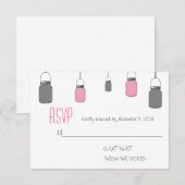 エレガントで素朴なピンクの灰色のメーソンジャーRSVPカード 出欠カード (正面/裏面)