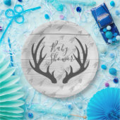 エレガントで素朴な灰色の(雄ジカの)枝角及び白い木 ペーパープレート (パーティー)