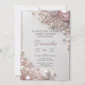 エレガントで編集可能なピンクと白のパールにダイヤモンド 招待状 (正面)