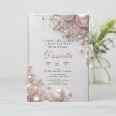 エレガントで編集可能なピンクと白のパールにダイヤモンド 招待状 (スタンド正面)