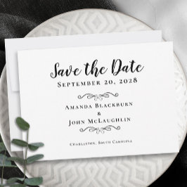 エレガントで繊細なスクリプト ロマンチック カリグラフィー ブラック セーブザデート