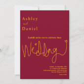 エレガントで繊細なバーガンディとゴールドのモダンウェディング 招待状 (正面)