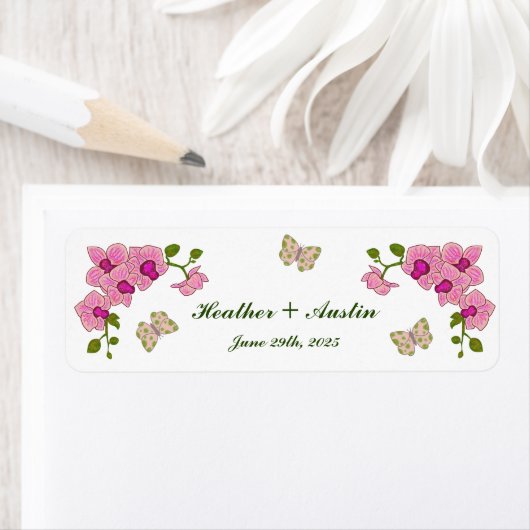 エレガントで繊細な紫のラン 花のボヘミアンビジュアル ラベル (インサイチュ)