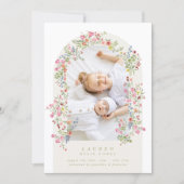 エレガントで繊細な花のアーチ2写真 私たちの赤ちゃんの誕生 案内状 (正面)