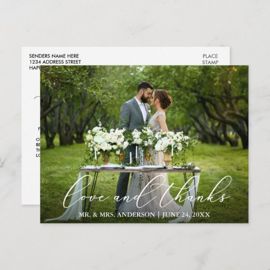エレガントで美しいカリグラフィー  愛に感謝 ウェディング ポストカード (正面/裏面)